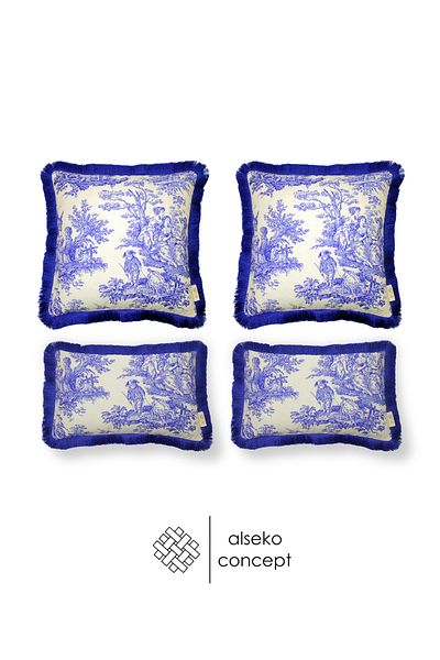 Alseko Concept Decorativ albastru cu ciucuri 2 buc. 43x43cm, 2 buc. Husa de perna 30x50cm