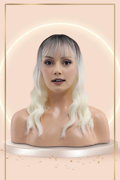 KONAK PERUK Brown / White Platinum Ombreli Fiber Synthetic Wig - Wavy and Short Perch