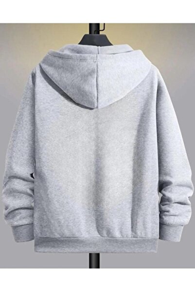 SELENA BUTİK Unisex Gray Triangle Printed Zippered Cardigan