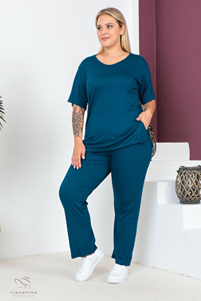 tarzımsüper Set de 2 piese, model confortabil, mărime mare, pantaloni cu talie elastică, tunică, tricou, set de două partea de jos