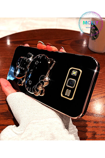 Molly Samsung Galaxy J7 Core İçin Siyah Hello Kitty Standlı Kenarları Gold De...