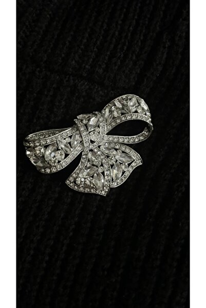 Âlâ Atelier Kristal taşlı fiyonk broş gümüş fiyonk yaka iğnesi ribbon