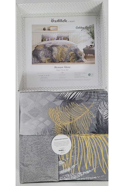 Özdilek ELEGANCE GRAY GOLDEN PALM DOUBLE INSIGNIA SET 100% COTTON/COTTON