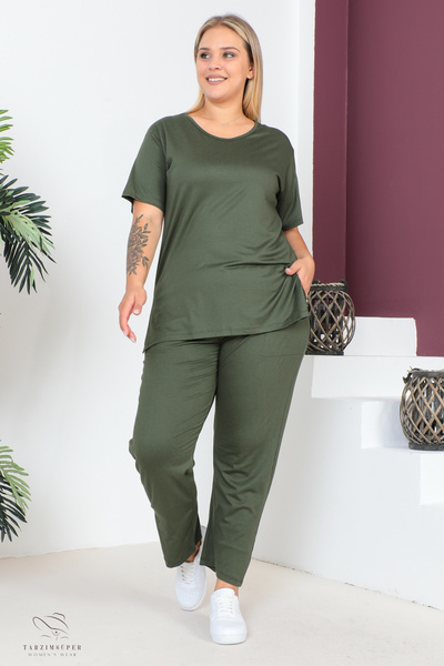 tarzımsüper Plus Size Comfort Model Tunic with Pants and T-Shirt Set