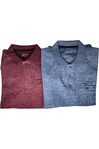 APT PRESTIGE Men's 2-Piece Claret Red Blue Regular Fit Winter Thessaloniki Sweater with Polo Collar Pockets