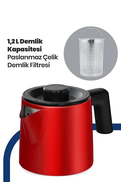 GOLDMASTER Acacia Red Xl 2200 Watt Patented Drip-Free Design Steel Tea Maker and Kettle