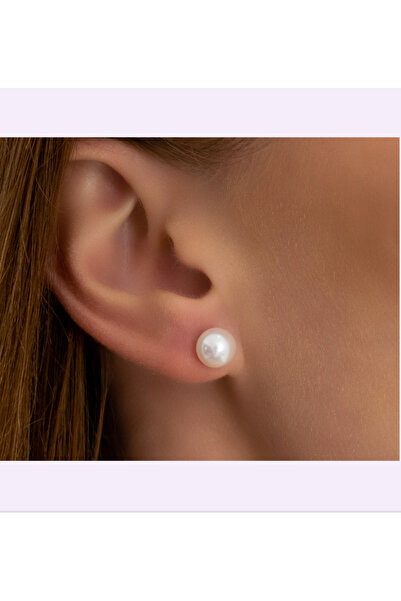 Bukiro Parlak Beyaz Top Inci Küpe Soyulmaz Inci Küpe 8mm