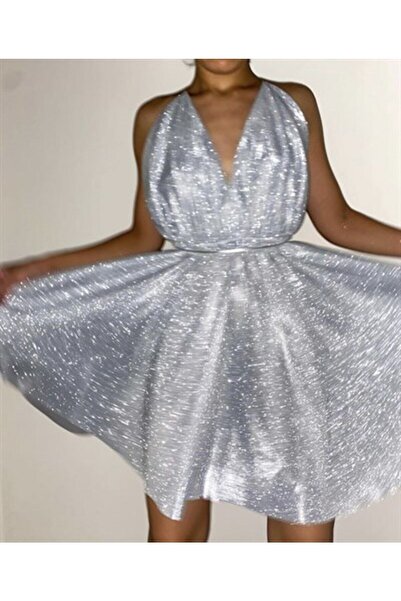 Gülşah Evecen Silver Short Dress ( Özel Tasarım Simli Elbise )