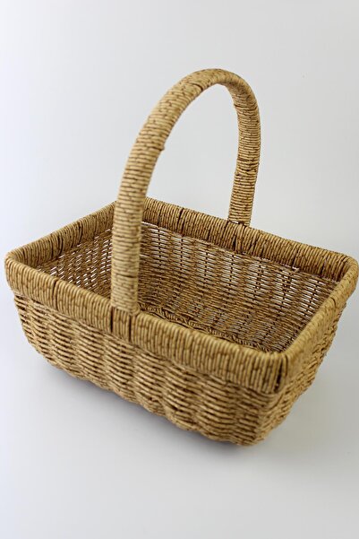 ALBETTO Büyük Boy Hasır Rattan Örme Piknik Sepeti 32cm