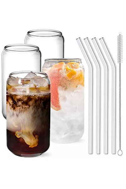 ALBETTO 4 lü Pipetli Borosilikat Cam Caraf 420ml Bardak Kokteyl Bardağı