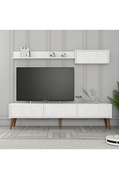 Variant Mobilya Lyon Duvar Raflı TV Ünitesi - Beyaz / Ceviz