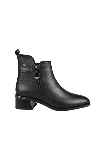 Castle Black 9780 حذاء كلاسيكي قصير من الجلد للنساء باللون الأسود