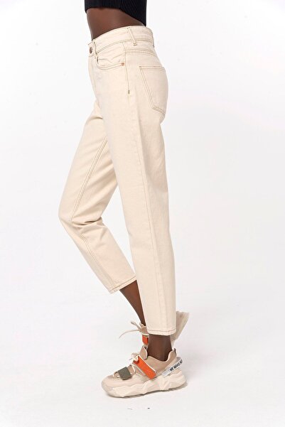 ByCukurovaFrango Alvin Cream Lycra Mom Jean Pants 2024