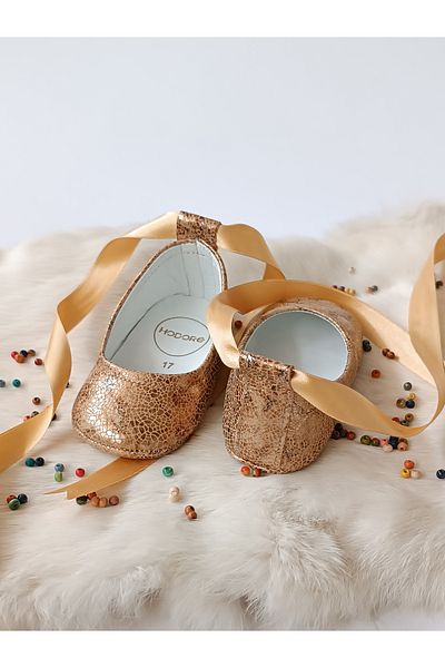 Hodore Fiore Bronze Genuine Leather Baby Ballerina Loafer