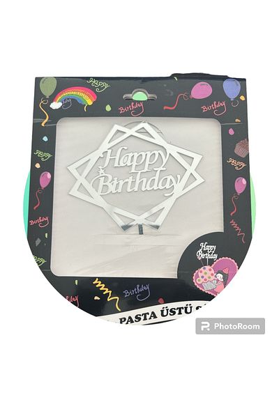 partideyince Plexi Happy Birthday - Ασημί Χρώμα Σχέδιο