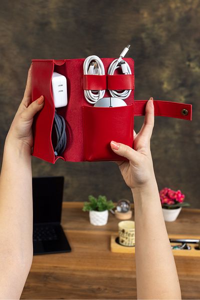 NOTHING Unisex Red Travel Daily School Organizer Bag - Cable Organizer - Electronic Carrying Bag