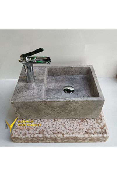 Genel Markalar Gümüş Traverten Batarya Çıkışlı Köşeli Lavabo