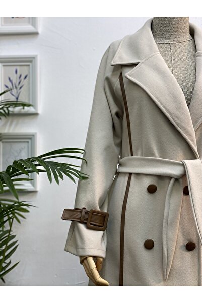 Esre Store 4439 - Скромно палто с колан, цвят камък