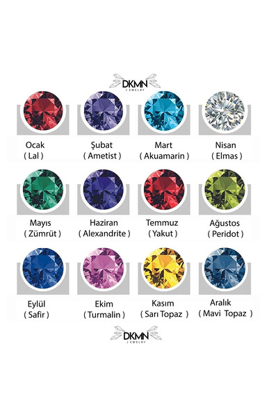 Dkmn Silver Çift Doğum Taşlı Iki Isimli Kolye 925 Ayar Kadın Gümüş Kolye