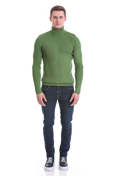 Hatemoğlu Green Slim Fit Ribbed Turtleneck Wool Knitwear Sweater