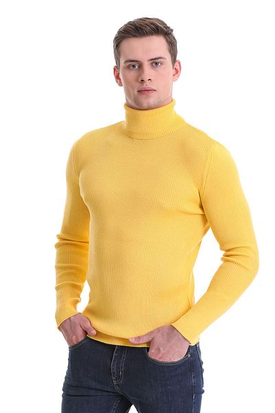 Hatemoğlu Yellow Slim Fit Ribbed Turtleneck Wool Knitwear Sweater