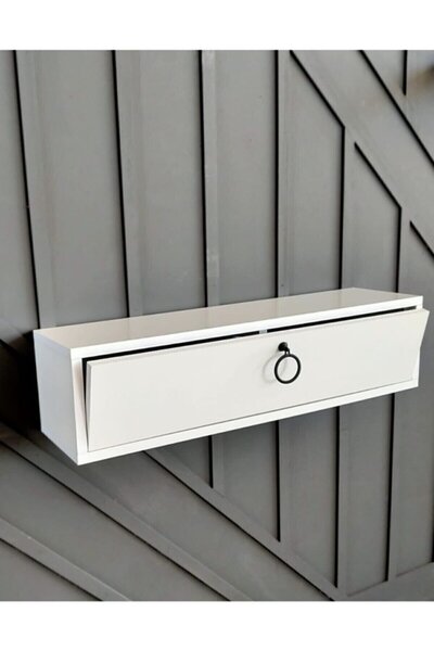 DİİZY HOME 80 cm Beyaz Kapaklı Dresuar Salon Antre Hol Oturma Odası Askıda Ku...