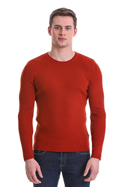 Hatemoğlu Tile Slim Fit Corded Crew Neck Wool Knitwear Sweater