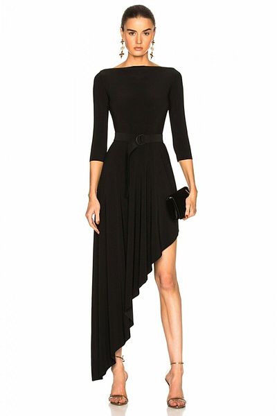 World Fashion Trends Rochie neagră de damă din jerseu de mătase cu croială asimetrică