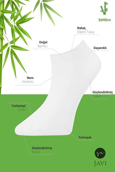 javi Bamboo Women's Booties White Seamless Premium Boxed 6 Pieces