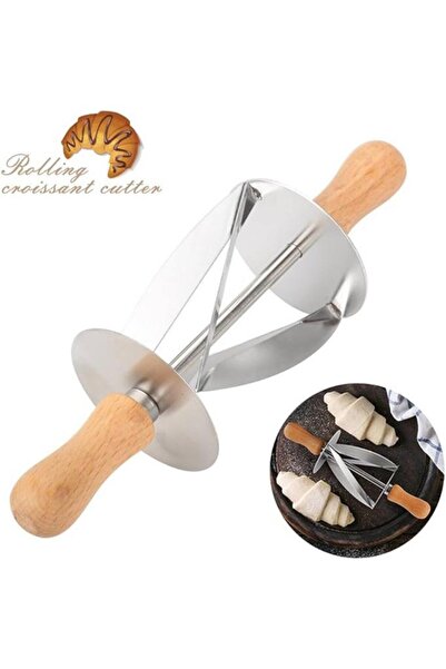 Tiesa Home Paslanmaz Çelik Ahşap Saplı Kruvasan Hamuru Merdanesi Hazırlama Kesici Pasta Yapma Aleti