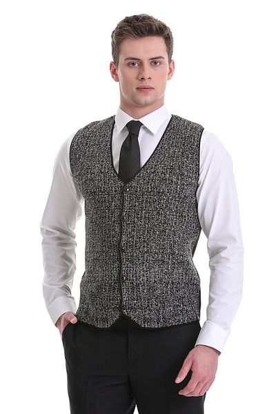 Hatemoğlu Black Regular Fit Patterned Wool Knitwear Vest