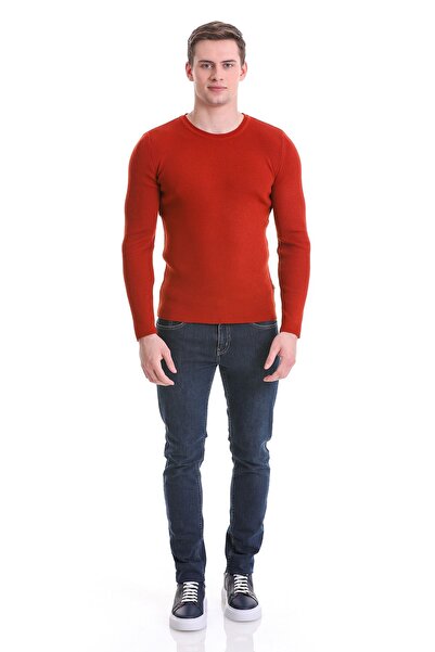 Hatemoğlu Tile Slim Fit Corded Crew Neck Wool Knitwear Sweater