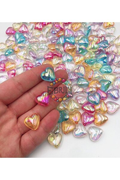 Ebruli Boncuk Büyük Kalp Plastik Boncuk Akrilik Takı Yapımı Aksesuar 30 gr (2...