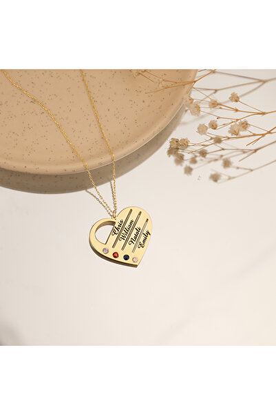 Dkmn Silver Kalp Desenli Isimli Ve Doğum Taşlı 925 Ayar Gümüş Kolye