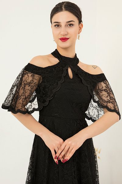 PULLIMM Rochie de seara lunga din dantela cu detaliu pe umeri 13328