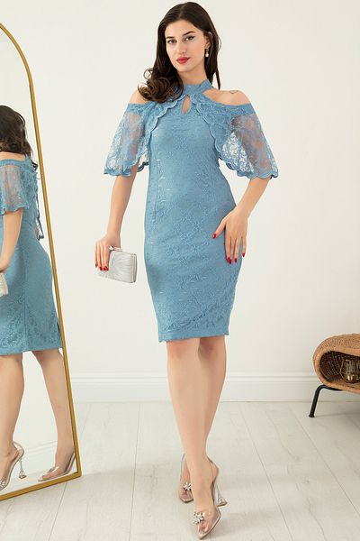 PULLIMM Lace Shoulder Detailed Short Evening Dress 13327