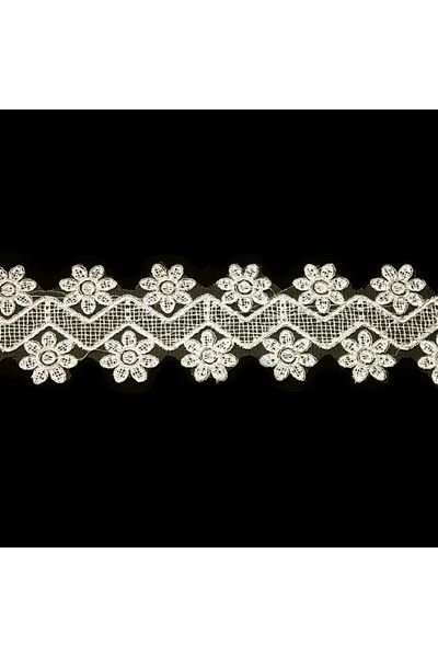 Nazarone Γαλλική δαντέλα Jn1921 13,5mt Floş Glitter-κρέμα-ασημί
