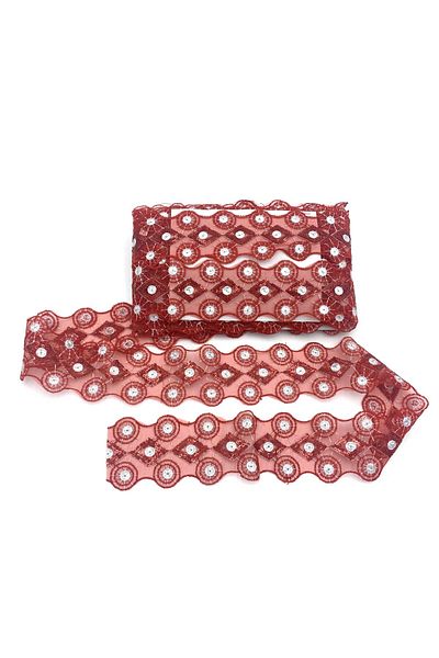 Nazarone Organza Sequin Lace 13-314 13,5m-red Silver