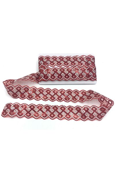 Nazarone Organza Sequin Lace 13-2027 13,5m-red Silver