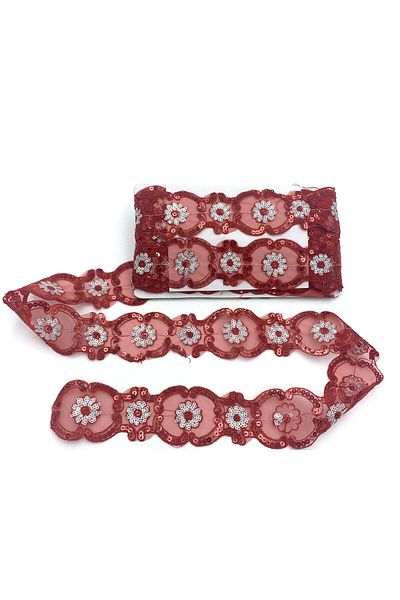 Nazarone Organza Sequin Lace 13-1657 13,5m-red Silver