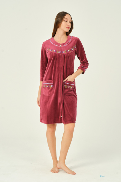 İntensive Γυναικείο φόρεμα από βαμβακερό βελούδο με φερμουάρ με λεπτομέρειες