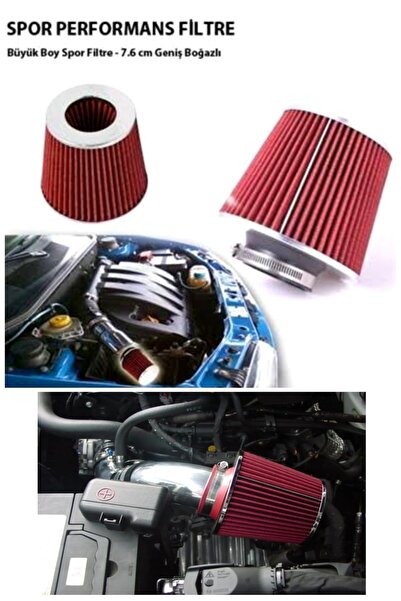 Asegaraj Hava Filtresi Carub Performans Racing Spor Hava Filtresi Tuning 2aparatlı Krom-kırmızı Büyük Boy