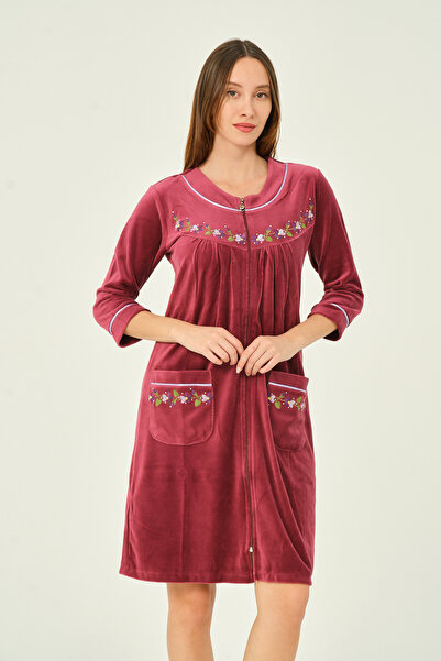 İntensive Γυναικείο φόρεμα από βαμβακερό βελούδο με φερμουάρ με λεπτομέρειες