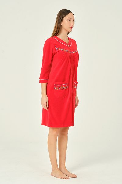 İntensive Women's Zippered Embroidery Detailed Cotton Velvet Dress
