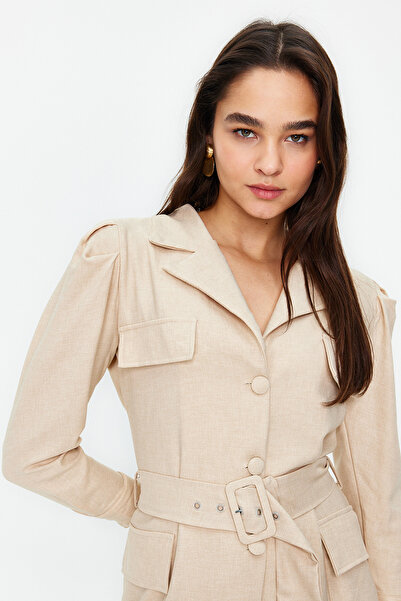 Trendyol Modest Φόρεμα με υφαντό πουκάμισο με πέτρινη ζώνη TCTSS24EB00017