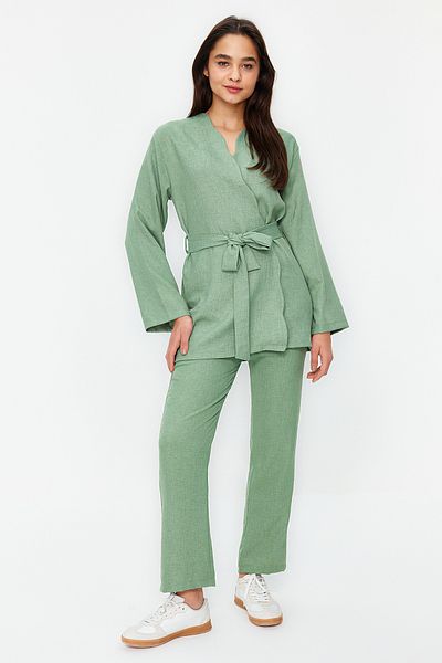 Trendyol Modest Хакі дефектні лляні штани-кімоно Ткана нижня білизна TCTSS24US00005