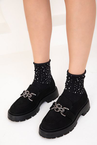 SOHO Schwarze Wildleder-Silber Damen Freizeitschuhe 18738