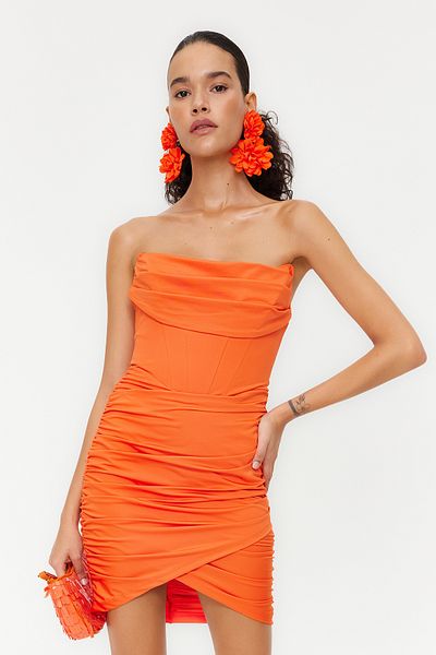 Trendyol Collection Orange Corset Detailed Knitted Evening Dress - Lined and Body Shaping TPRSS23EL00174