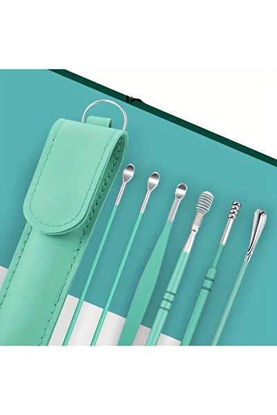 HASAN DESİGN Deri Çantalı 6 Parça Çelik Kulak Temizleme Seti, Kulak Kiri Temi...