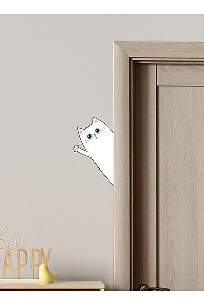 AlyMarkt Beyaz Sevimli Patili Kedi Temalı Kapı Duvar Ayna Cam için Sticker